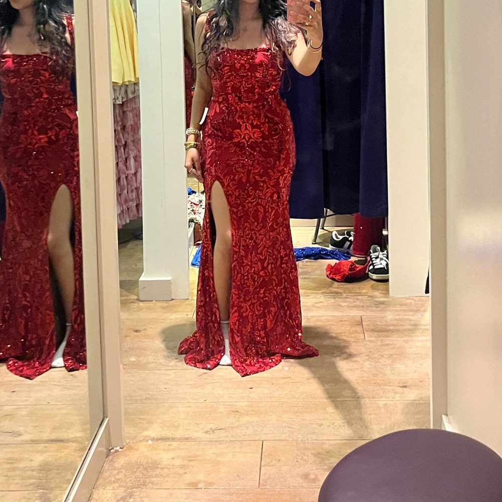 Long Red Prom/fancy dress with slit